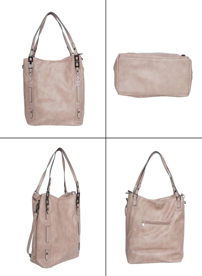 SANTORINI Oia Womens Tote bag | Medium shoulder bag with 2 Main Compartments, Multiple Zipper Pockets & Detachable Sling Strap | Medium Shoulder Handbag for Office, Travel & Daily Use (Khaki) - Image 3